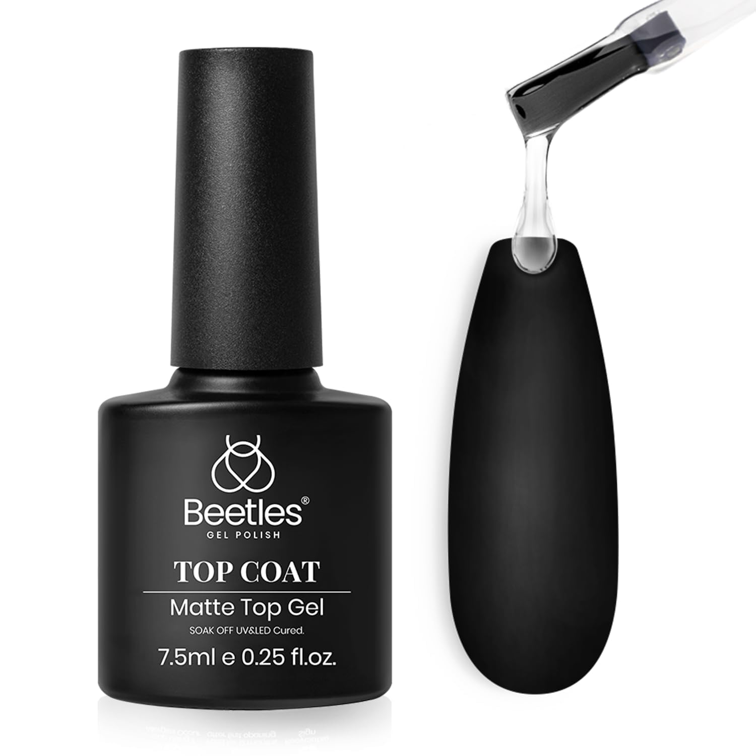 Beetles No Wipe Matte Top Coat Gel Polish - Transparent Finish, 7.5ml, Soak Off Nail Lamp Art Manicure Salon DIY Kit