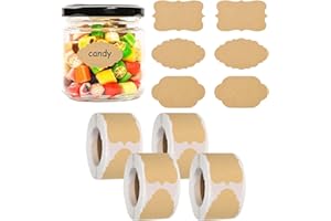 1000PCS Kraft Paper Labels: 3 Styles Self-Adhesive Blank Stickers for Jars, Bottles, Gifts, Home & Office Organization