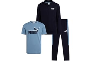 PUMA Boys Sweat Suit Set - 3 Piece Zip Up Hoodie, Graphic Tee and Athletic Fleece Jogger Sweatpants For Boys Set (8-16)
