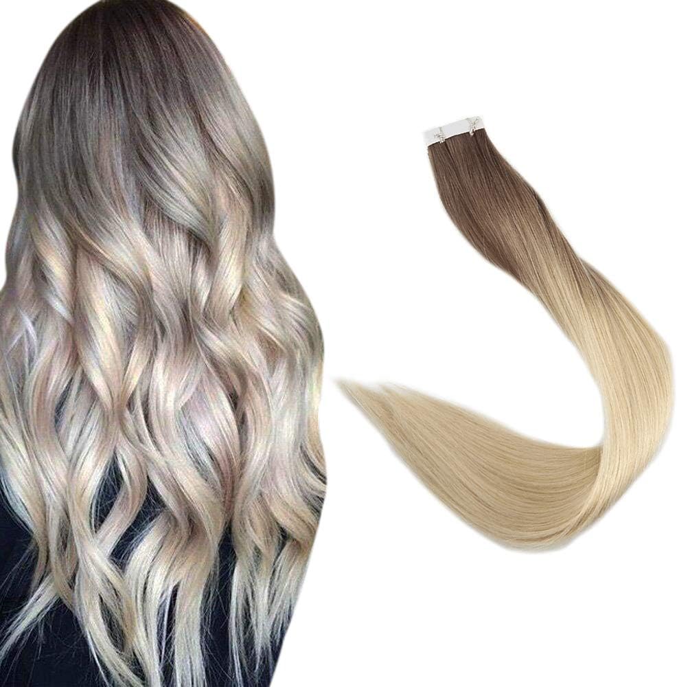 Full Shine Tape Hair Extensions Human Hair 18 Inch Tape in Human Hair Extensions Balayage Ombre Color 7B Fading to 613 Remy Hair Seamless 20 Pieces Double Sided Tape ins 50 Grams