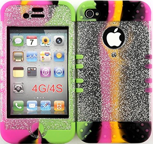 Wireless Fones TM Iphone 4/4s Case Dual Layer Hybrid Impat Resistant Protective Clear Glitter Snap on Over Two Tone 3 Skin