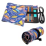 Damero Canvas Pencil Wrap of 72 Color Pencils, Roll Case for Pen, Travel Pencil Holder(No Pencil Included), Colorful Fish