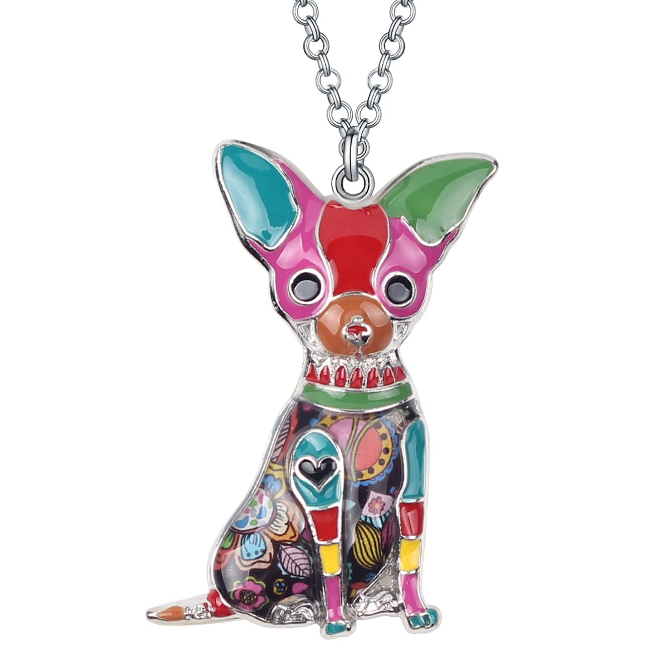 BONSNY Love Pets Enamel Zinc Alloy Chihuahua Necklace Dog Animal Pendant Women Jewelry 18" (Multicolor)