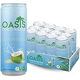 Oasis Coconut Water, 12 Pack, 100% Pure Coconut Water with Electrolytes, Natural Hydration Electrolyte Water Drink, Low Calorie, No Sugar Added, No Artificial Ingredients or Preservatives, 320 ml Cans