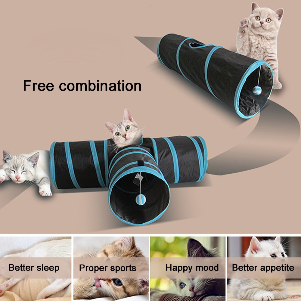Cat Tunnel(3 Way ). Road Cat Toys Collapsible Tunnel - Premium Tube for Rabbits, Kittens, Large Cats, And Dogs
