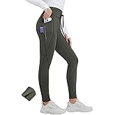 baleaf Women's Thermal Fleece Lined Leggings with Pockets Ankle Zip Reflective Water Resistant High Waisted Warm Snow Pants