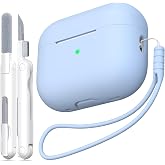 MHYALUDO for Airpods Pro 2 Case with Cleaner Kit, Sky Blue | Soft Silicone Protective Cover with Lanyard, Shockproof Case, Wireless Charging Compatible
