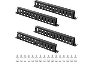 4 Pack 19 Inch 1U Server Rack Cable Management -12 Slot Horizontal Rack Mount Cable Manager with Rack Screws - Wire Raceway D
