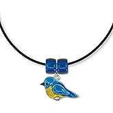 The Magic Zoo Bluebird Necklace - Handcrafted in USA - Women's Birthday Gift - Pewter & Enamel Bluebird Pendant with Beads