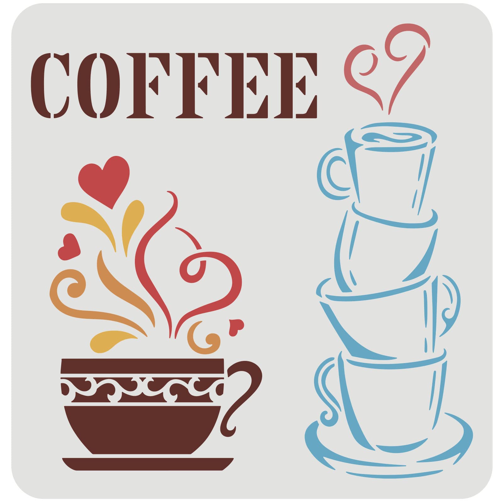 FINGERINSPIRE Coffee Cup Stencil 30x30cm Reusable Coffee Drawing Template PET Plastic Coffee Painting Stencil Coffee Bar DIY Decoration Stencil for Painting on Wall, Furniture, Wood and Paper