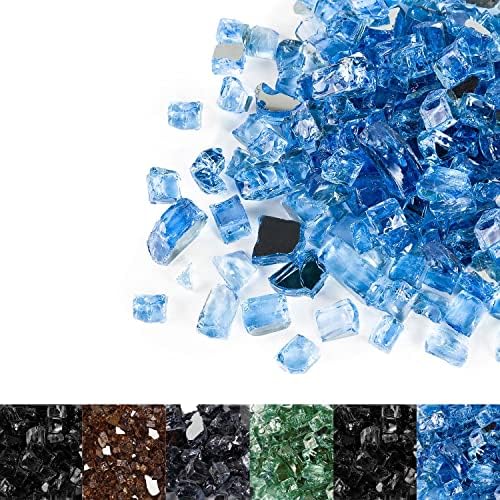 Kinger Home Azurite Blue 1/2" Reflective Glass for Fire Pit, 10LB