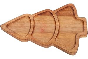 Alipis Christmas Tree Serving Dish Acacia Wood Tray with Compartments for Holiday Parties Rustic Wooden