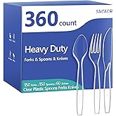SACATR 360 Count Plastic Silverware Heavy Duty - Forks, Spoons, Knives, BPA-Free, Disposable Utensils Set, Plastic Cutlery Set, Plasticware for Wedding Party