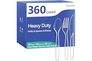SACATR 360 Count Plastic Silverware Heavy Duty - Forks, Spoons, Knives, BPA-Free, Disposable Utensils Set, Plastic Cutlery Set, Plasticware for Wedding Party