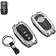 Heavy Metal Key Fob Cover Case Protector for Toyota, Keychain, Accessories for Toyota 2019-2024 Venza, RAV4 Prime, Land Cruiser, Fortuner, Grand Highlander, Corolla Cross, Hilux, Tundra(Type-A Silver)