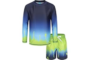 LOLLISY Boys Rash Guard Swimsuits Set for Boys 2 Piece Long Sleeve Swim Shirts Quick Dry Bathing Suits with Trunks