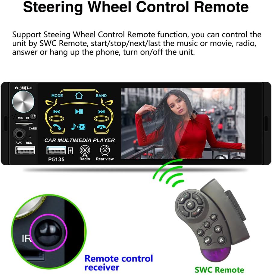 Car Radio Bluetooth Hands-Free, ZIJIN 4.1 inch 1 DIN Car Stereos MP5 ...