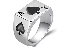 JAJAFOOK Mens Womens Stainless Steel Ring Poker Spade Ace Silver Black Sizes 6-14
