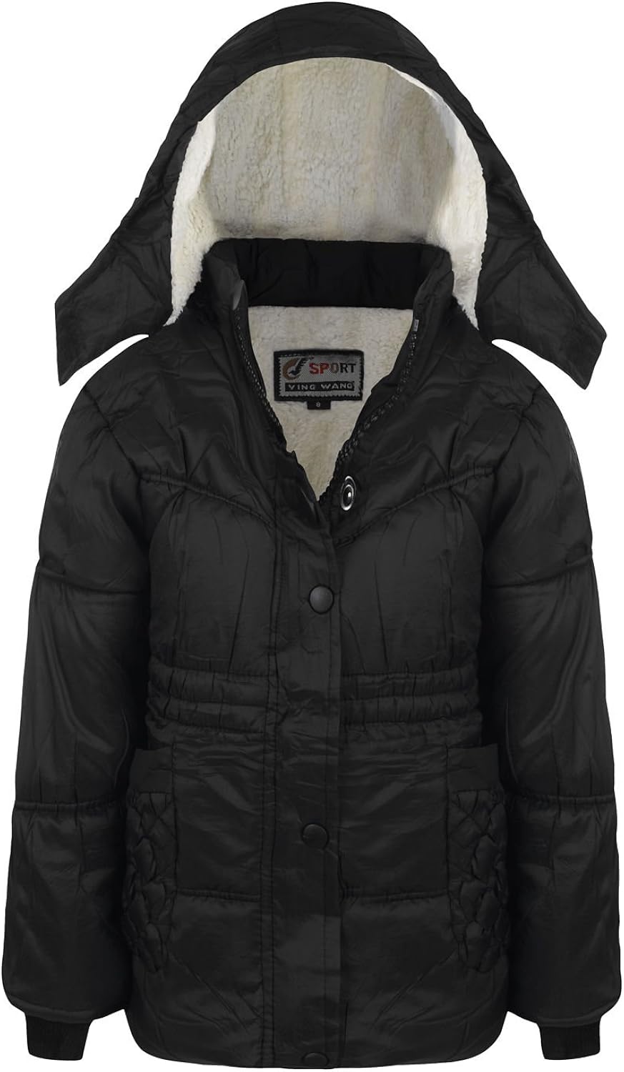 AEL New Girls Coat School Padded Hooded Jacket Waterproof Colour Black Wx6 Size 4 (23 Years