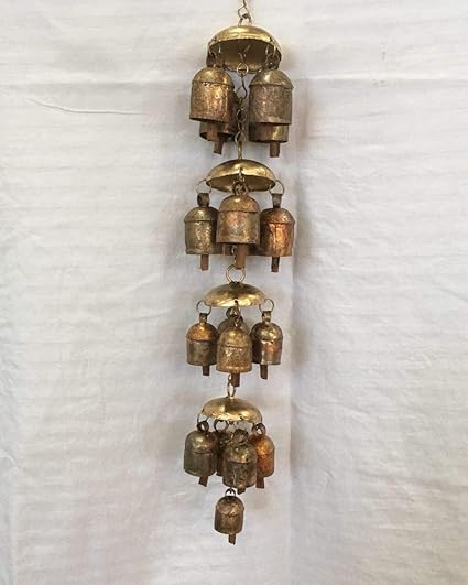Meraki Indian Traditional Design Four Capped Hanging Metal Wind Chime with Seventeen Copper Bells for Balcony|Garden|Balcony