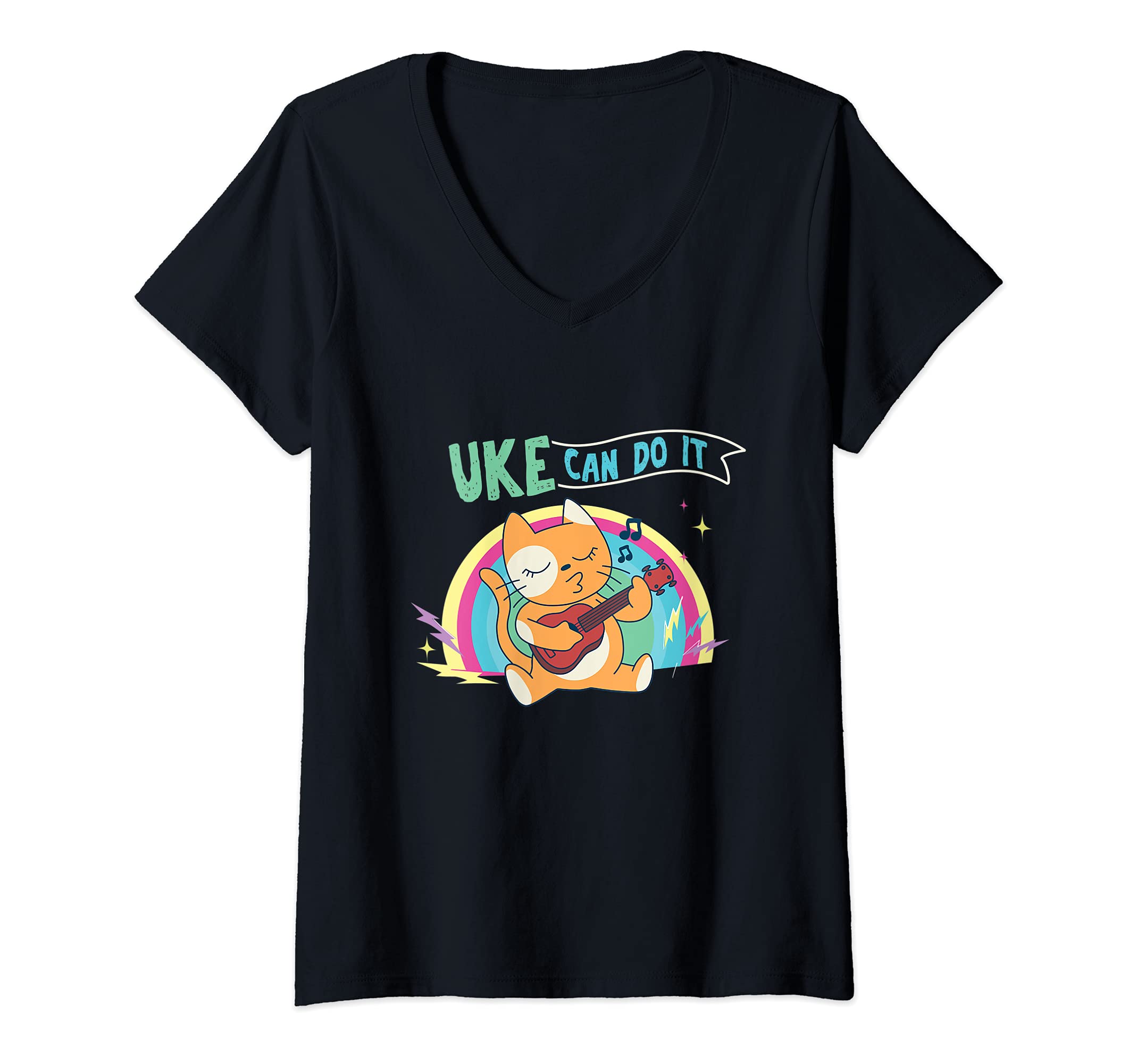 Womens Uke Can Do Hawaii Musician Guitar Uke Acoustic Hawaiian V-Neck T-Shirt