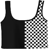WSPLYSPJY Women's Plus Size Black and White Vest Checked Print Cami Crop Tank Tops