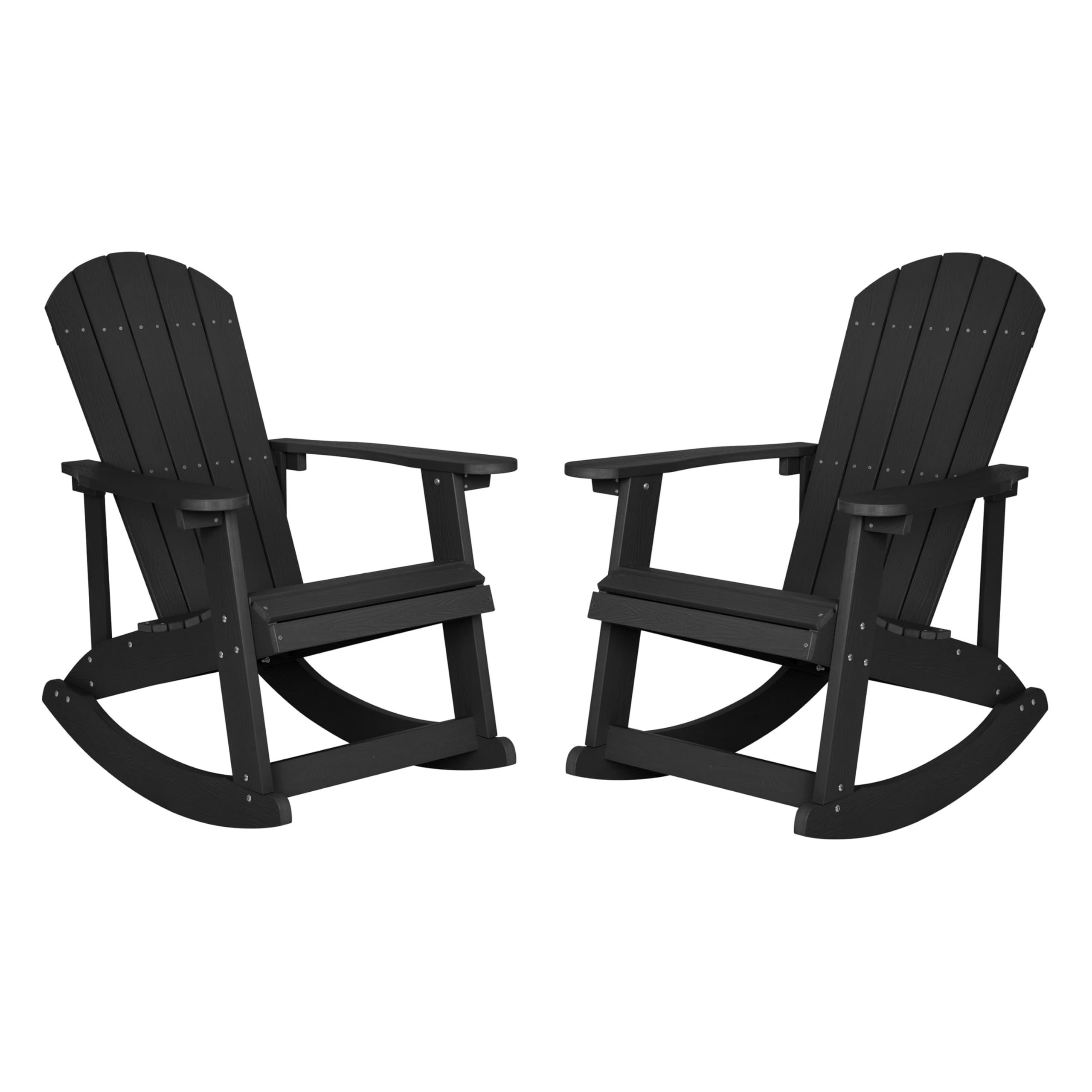 Photo 1 of [ONLY 1 CHAIR] Flash Furniture Savannah Poly Resin Wood Adirondack Rocking Chair - All Weather Black Polystyrene - Stainless Steel Hardware 