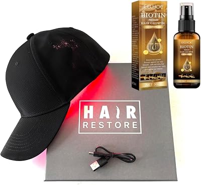 Clear Crystal Red Light Laser Cap Hair Growth Therapy w/ Biotin Serum