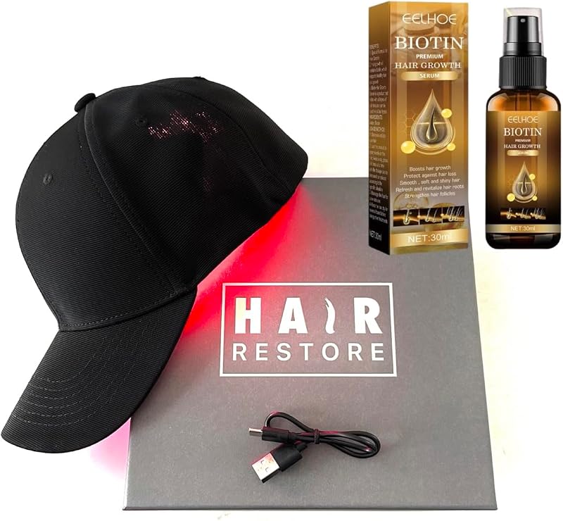 Clear Crystal Red Light Laser Cap Hair Growth Therapy w/ Biotin Serum