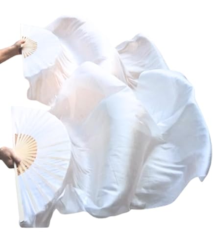 1 Pair Silk Fan Veil 180cm 90cm 白色 Aumulen 1 Pair Short Silk Belly Dance Fan Veils – Handmade Folding