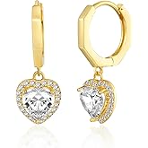 MDFUN 18K Yellow Gold Plated Dangle Earrings - Heart Cut Cubic Zirconia Drop Earrings for Women - Hypoallergenic Jewelry Gift