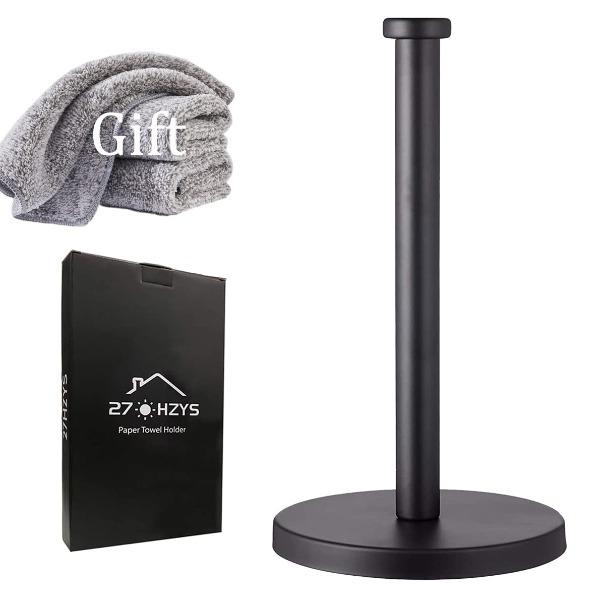 Photo 1 of Black Standing Paper Towel Holder for Kitchen& Bathroom Countertop,Under Counter, Table Or BBQ, Standard or Jumbo-Sized Roll Paper (with Stainless Steel Base)
