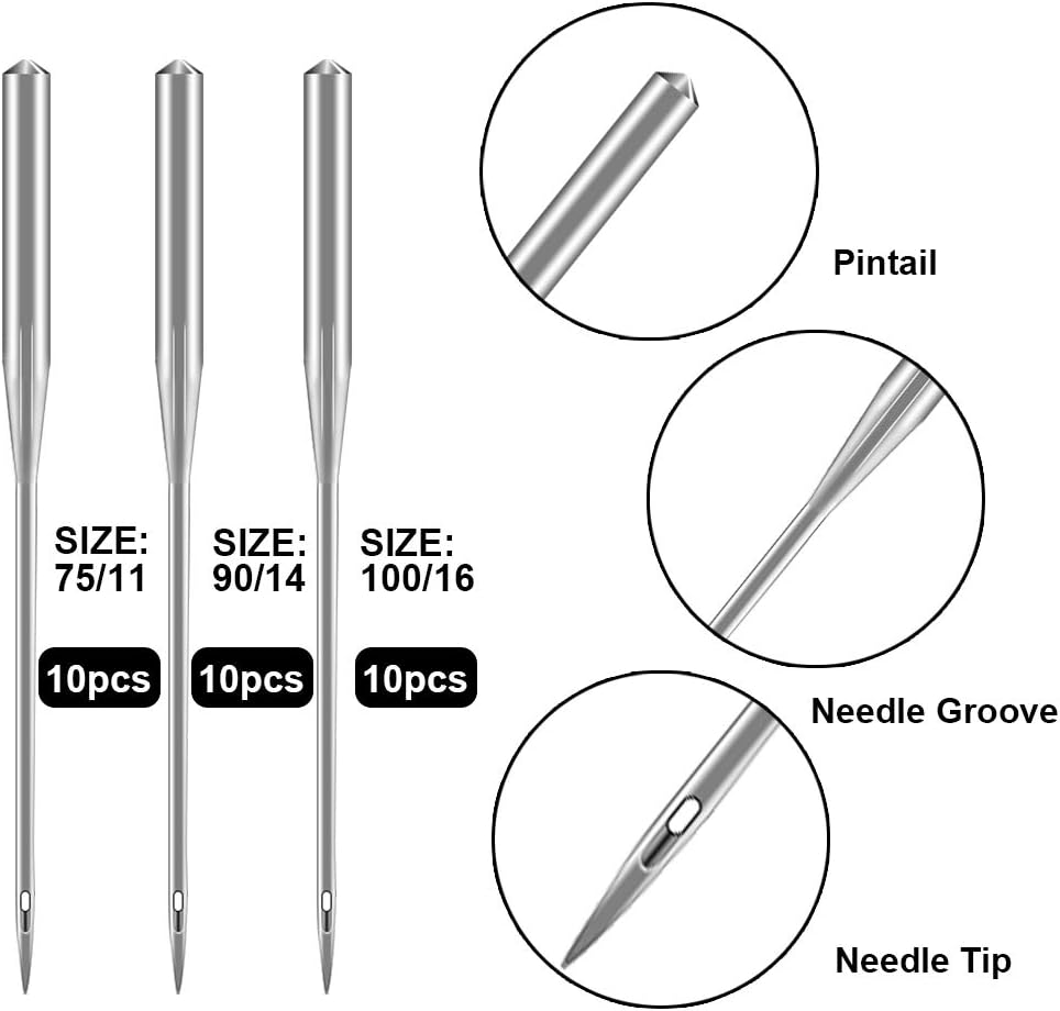 30 Pcs Sewing Machine Needles, 75/11, 90/14 and 100/16 Universal Machine Needles with