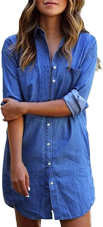 button up denim mini dress