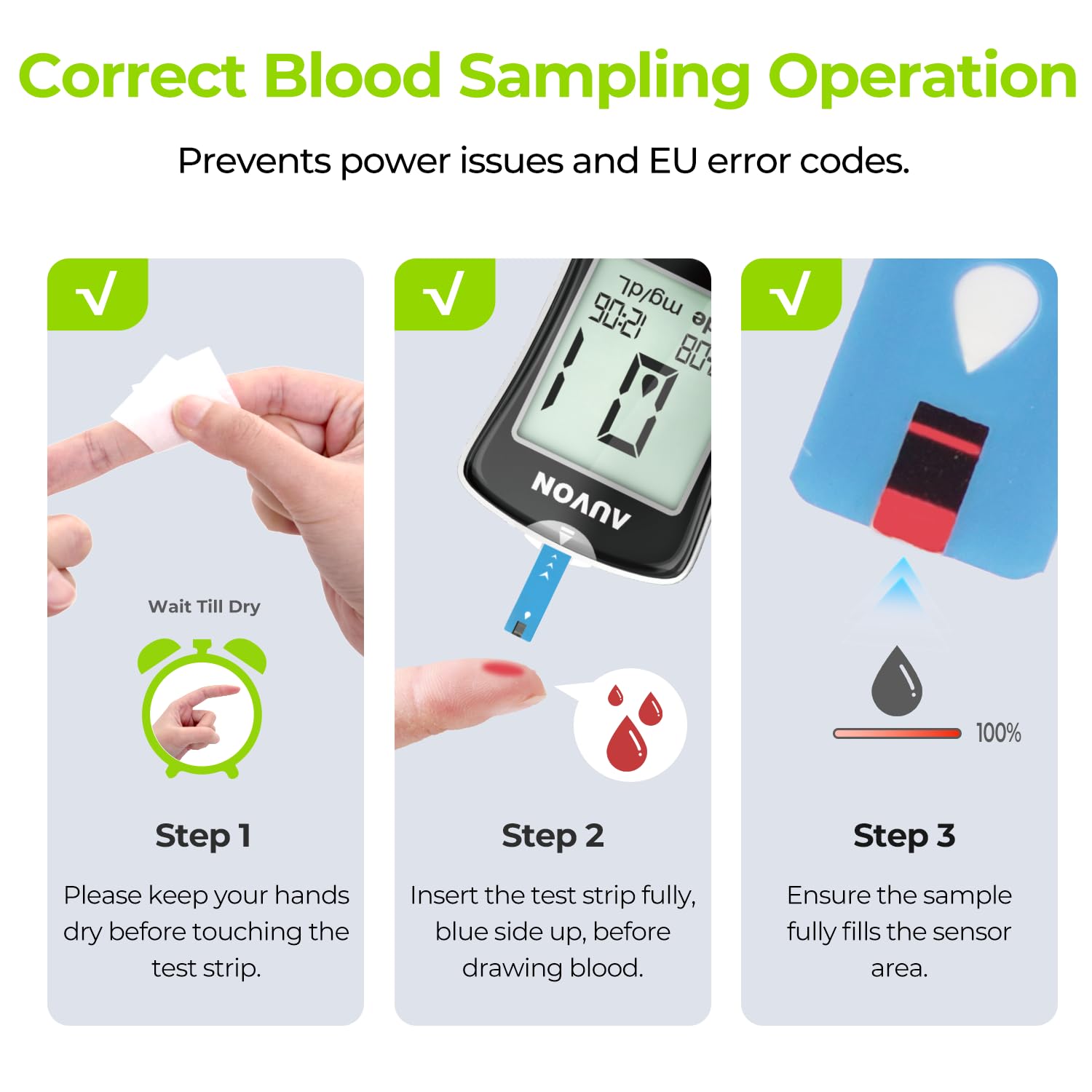 AUVON Blood Glucose Monitor Kit, High Accuracy Blood Sugar Test Kit with 50 Glucometer Strips, 50 30G Lancets, 1 Lancing Devices, DS-W Diabetes Testing Kit, No Coding Required, Travel Size