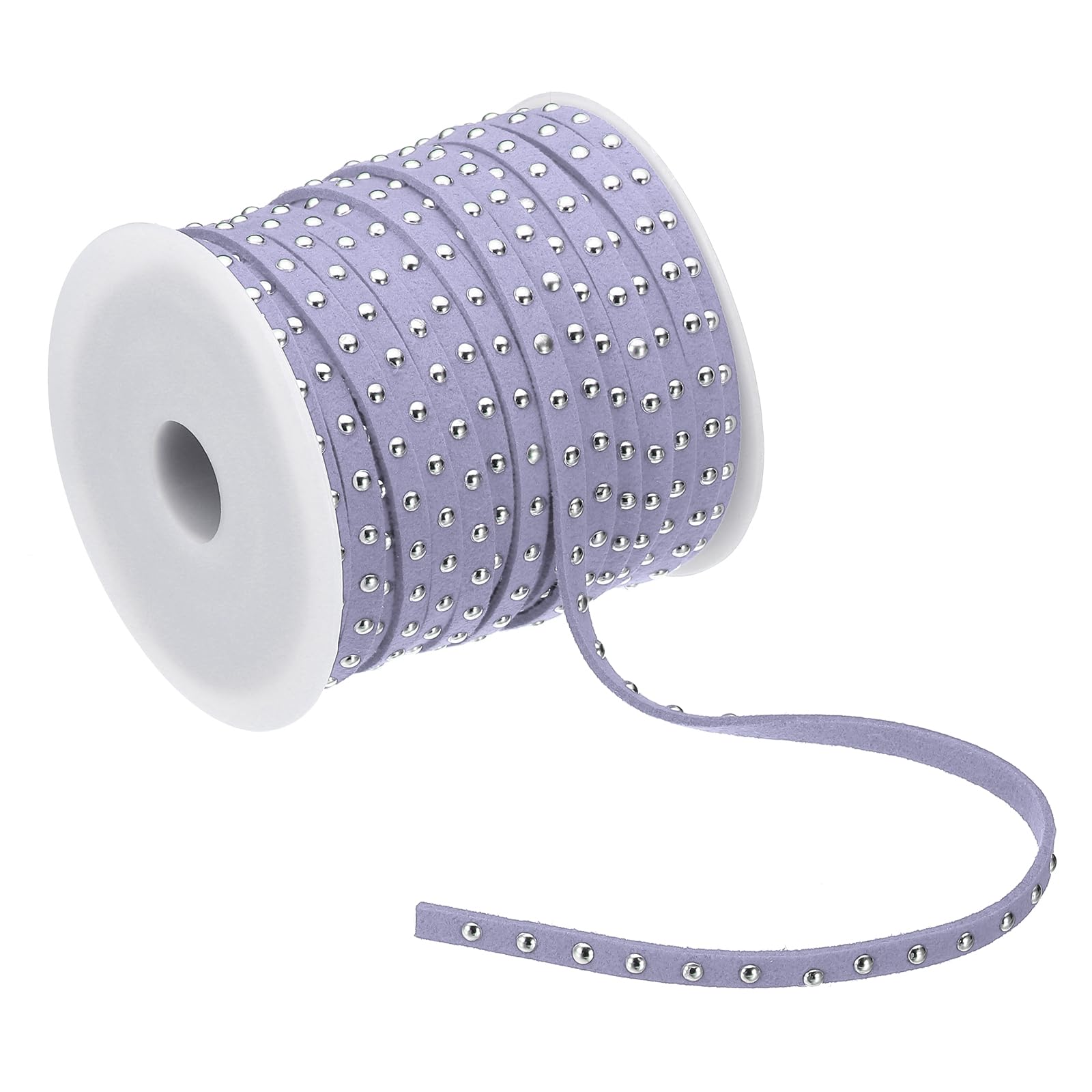 PATIKIL 65.6ft Studded Faux Suede Cord Rope for Jewelry Making, 5mm Micro Fibre Flat Leather Lace Beading String Ribbon with Rivets, Light Purple Silver