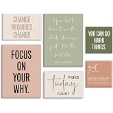 Framed Motivational Office Wall Decor, Set of 6 Boho Inspirational Prints | Office Decorations Canvas Wall Art for Work, Positive Affirmations Quotes Posters for Workout Room Home Bedroom