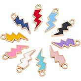SUNNYCLUE 1 Box 10 Colors 60Pcs Lightning Bolt Charms Flash Charm Bulk Small Cute Black Enamel Metal Weather Thunder Shape Pendant for Jewelry Making Diy Necklace Bracelet Earrings Bag Crafts Supplies