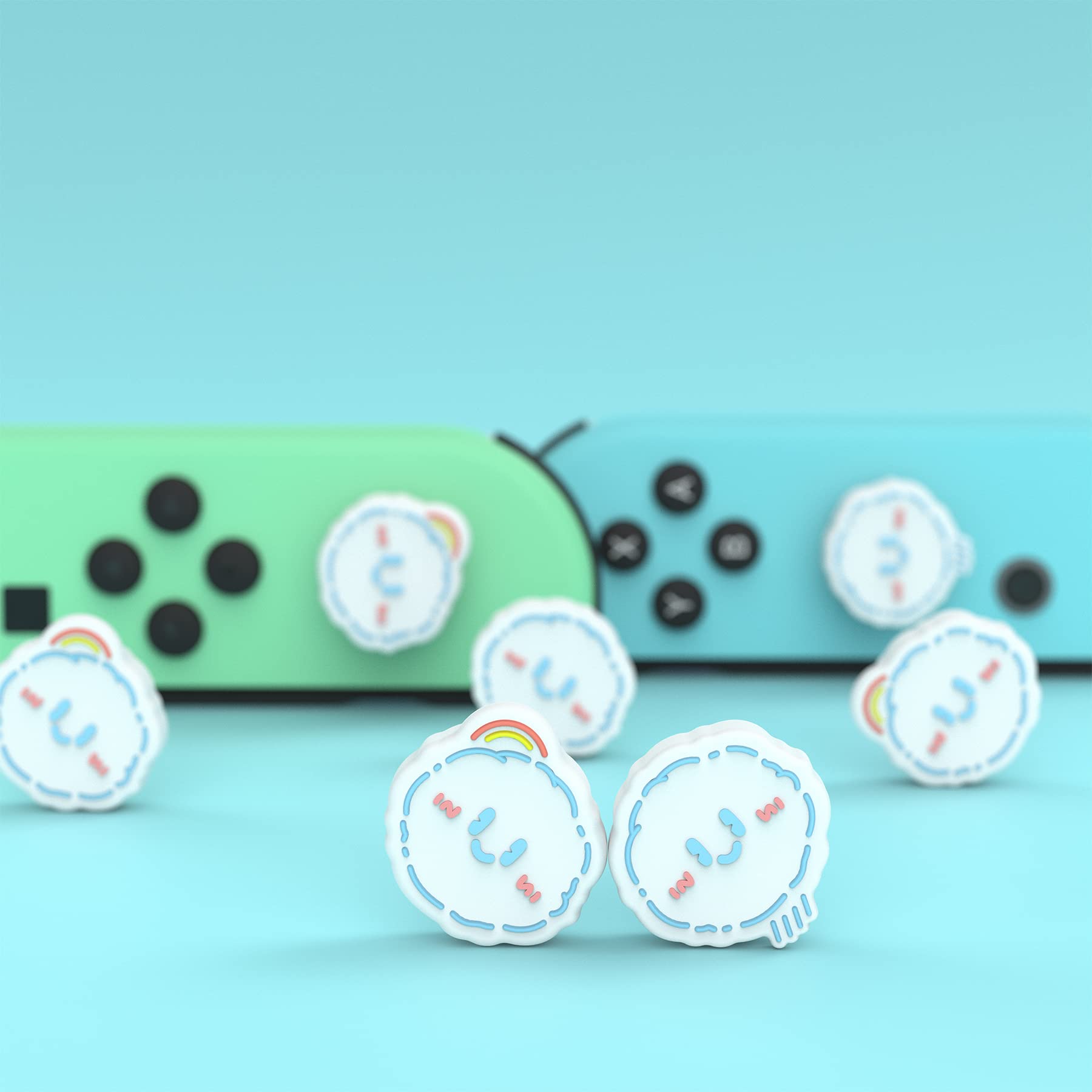 PlayVital Joystick Caps for Nintendo Switch, Thumbstick Grips for Switch Lite, Analog Cover for OLED Joycon Thumb Grip Caps - Rainbow Clouds & Rainy Clouds