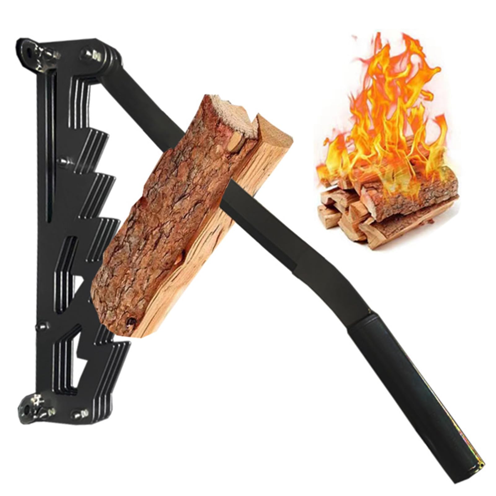 Elprico Wall Mounted Kindling Splitter, Detachable Carbon Steel Lever Type Firewood Log Splitter with 15.7" Extended Handle, for Indoor Outdoor Camping Fireplace