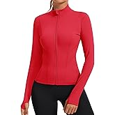 Rapbin Women's Slim Fit Workout Jackets Full Zip Long Sleeve Running Athletic Tops Yoga Shirts with Thumb Holes