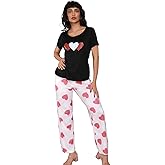 Pajama Sets for Women 2 Piece Short Sleeve Pj Sets With Long Printed Pants Sleepwear Casual Lounge Sets Pink-grey star L