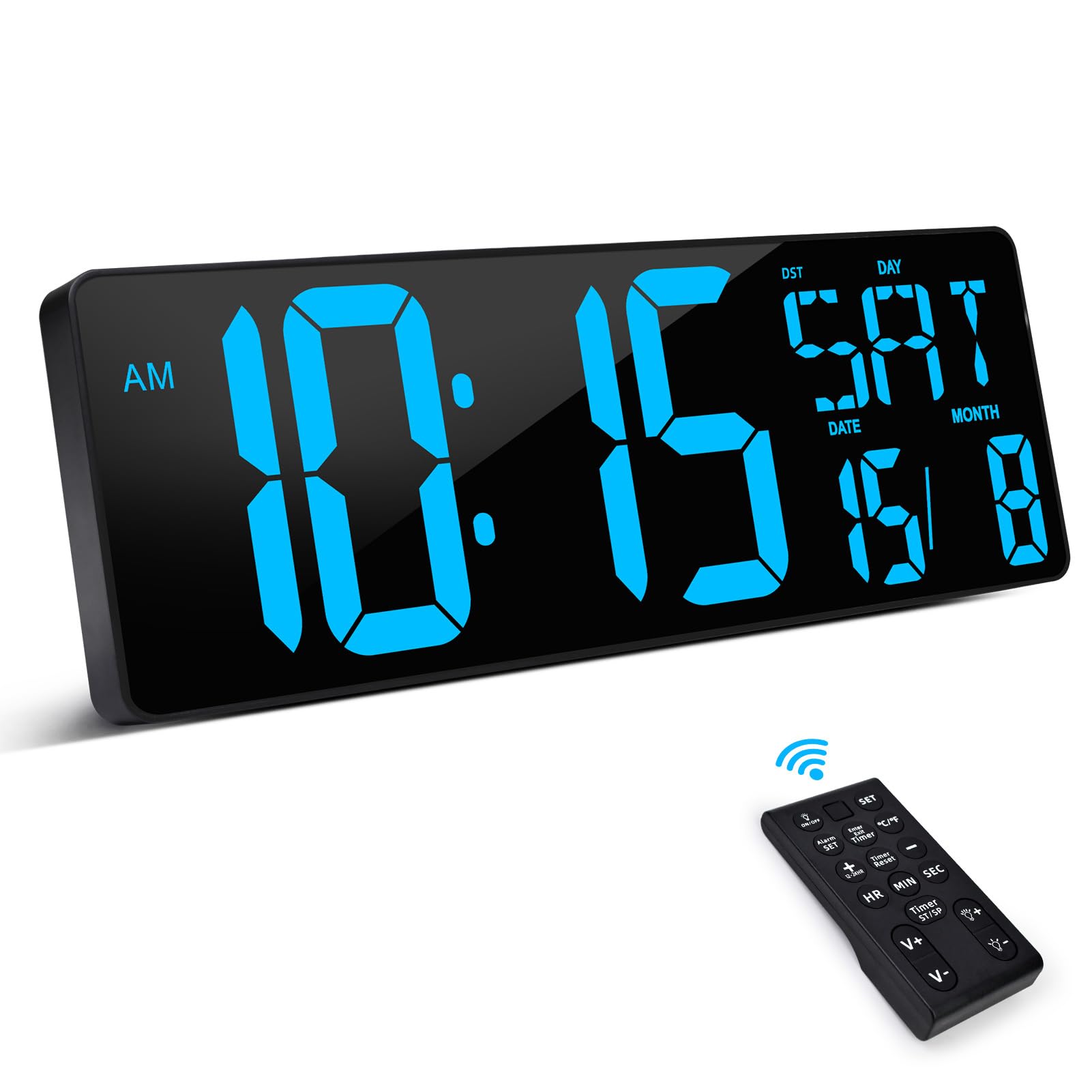 XREXS Large Digital Wall Clock with Remote Control, 17 Inch LED Large Display Count Up & Down Timer, Adjustable Brightness Alarm Clock with Day/Date/Temperature for Home, Gym, Office and Classroom