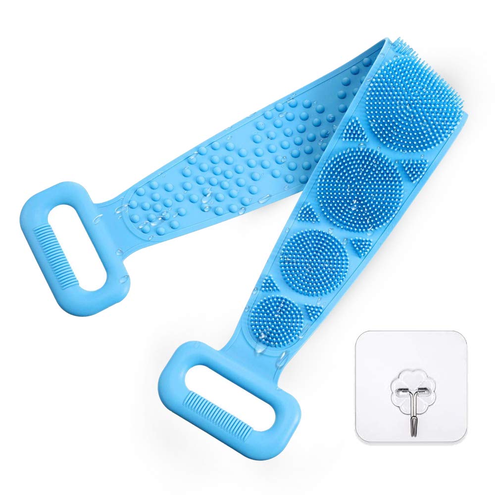 Silicone Bath Body Brush, Back Exfoliating Scrubber, Shower By Body Brushes, Dual Sided Silicone Bath Towel Rubbing Artifact For Cleansing And Exfoliating (Blue)