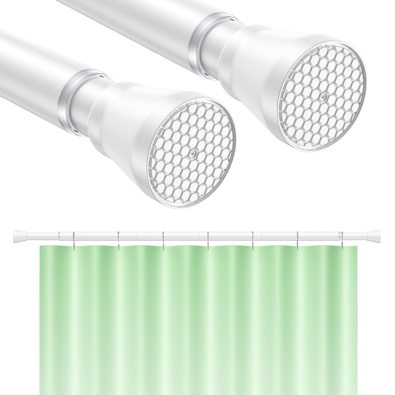 2Pack Shower Curtain Rod 45 to 77 Inches White Shower Rod Tension Curtain Rod No Drilling Adjustable Curtain Rod Spring Tension Rod Shower Rods for Bathroom,Windows,Kitchen Image