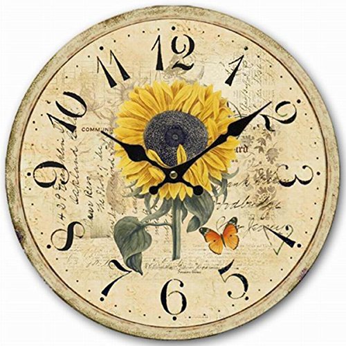 14" Decorative Clock, Eruner Wooden [Sunflower] Cafe Bar Lancaster Paris Wall Clock Retro Styled Non-Ticking Home Decor (HQ5, 14-IN)