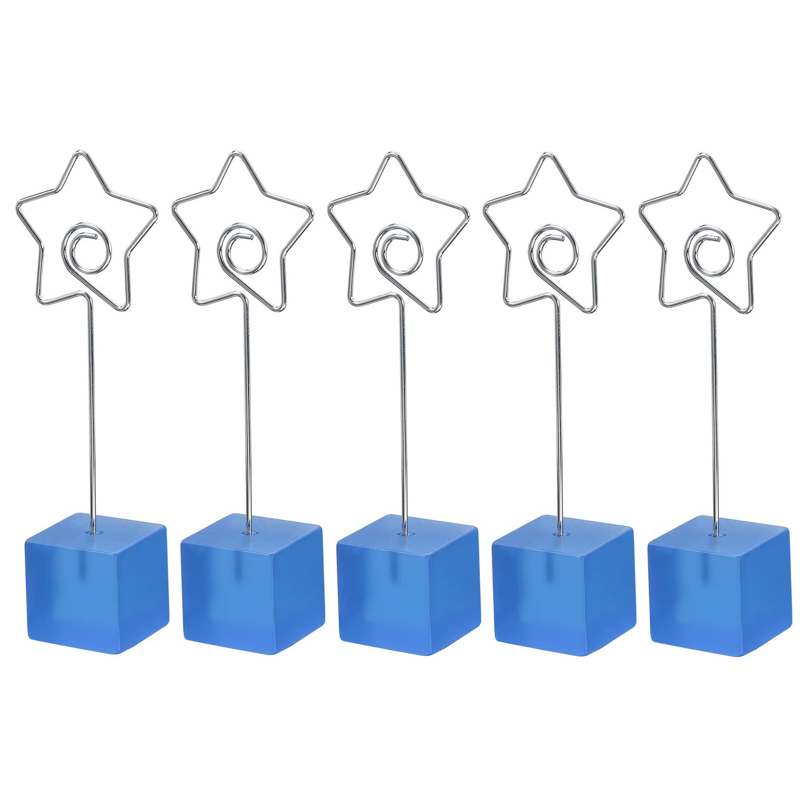 PATIKIL Resin Cube Base Picture Card Holder, 5 Pack Star Shape Metal Clip Wire Clip Note Table Stand Holder for Party Meeting Wedding Displaying, Blue