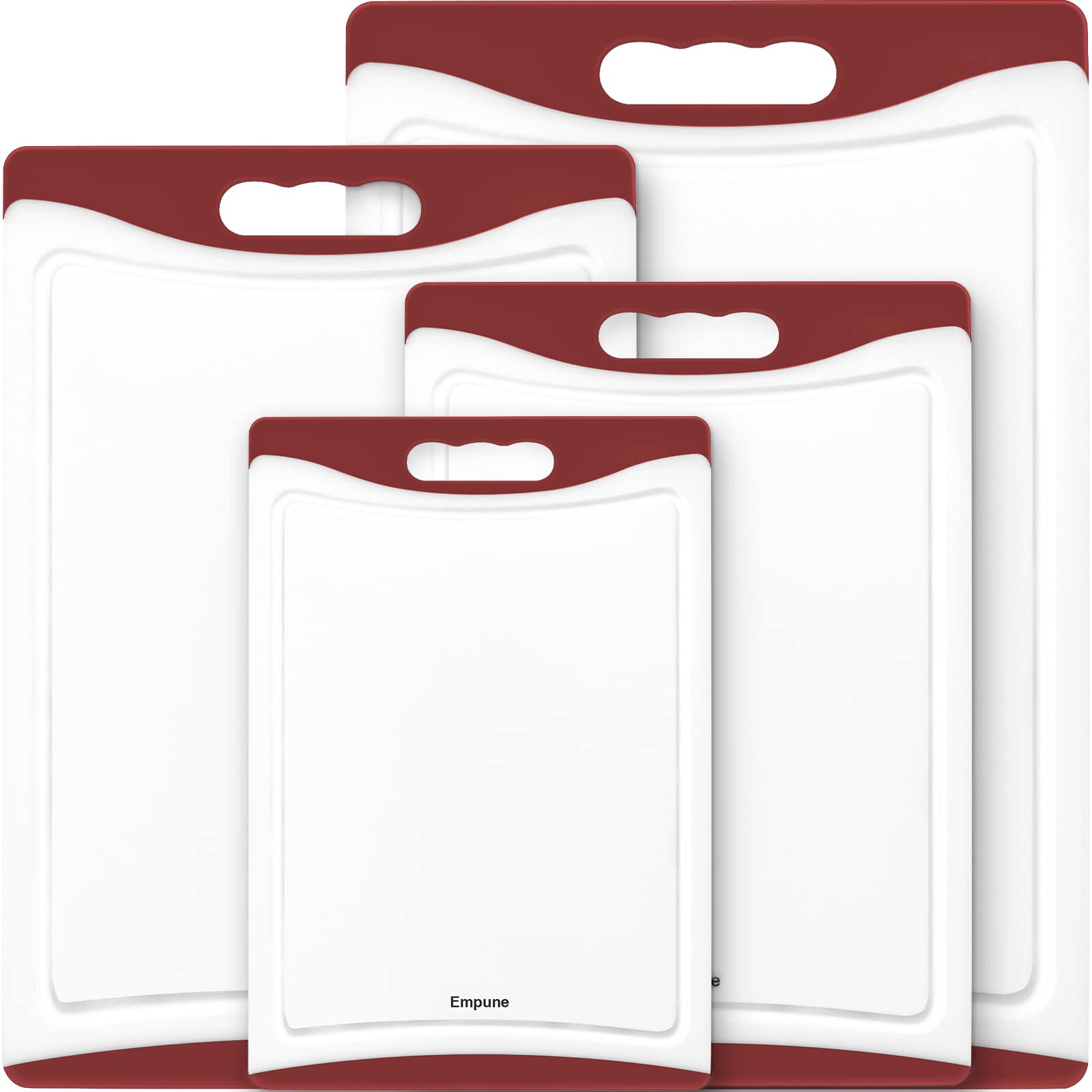 Photo 1 of Extra Large Cutting Boards, Plastic Cutting Boards for Kitchen (Set of 4) Cutting Board Set Dishwasher Chopping Board with Juice Grooves Easy-Grip Handles, Red, Empune