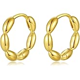 DAILY VIBES Gold Chunky Hoop Earrings for Women 14K Gold Plated 925 Sterling Silver Post Wide Huggie Hoop Earrings for Women Dainty Thick Small Hoops
