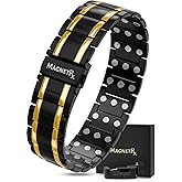 MagnetRX® 3X Strength Titanium Magnetic Bracelet – Magnetic Bracelets for Men – Premium Fold-Over Clasp and Adjustable Length with Sizing Tool (Black/Gold)